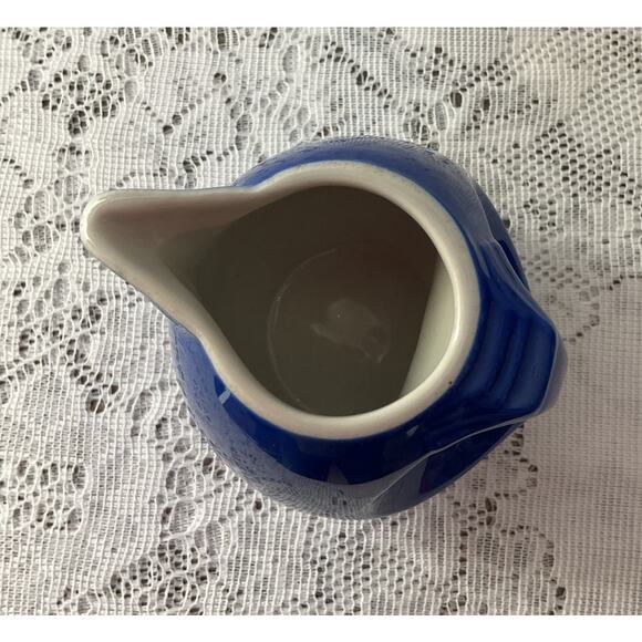 Miniature Vintage Deco Hall Individual MCM Cobalt Creamer Pitcher Marked - Picture 7 of 7
